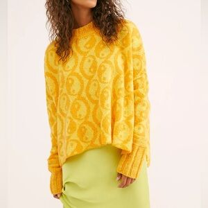 Free People yellow yin and Yang mock-neck sweater